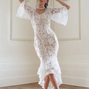 Ivy City Co White Lace High Low Dress